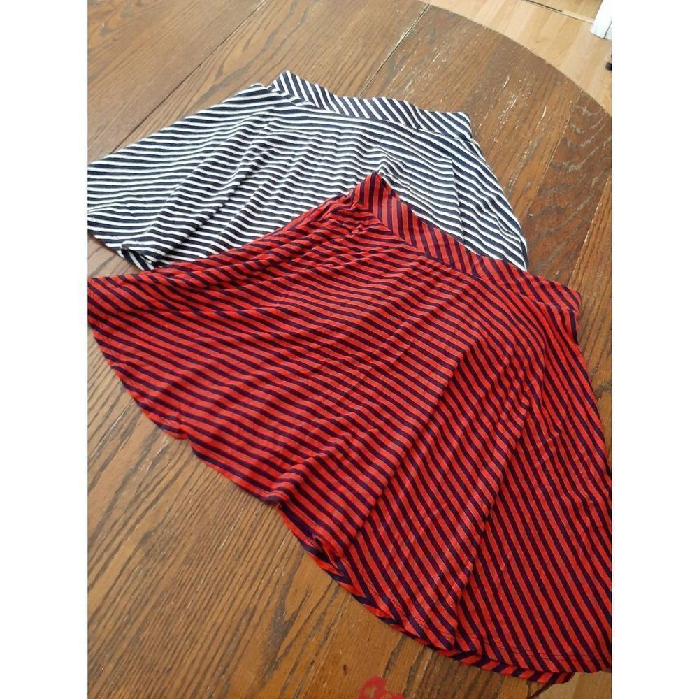 Two Juniors Jr Medium Large Skater Mini Skirts Red Blue White Striped